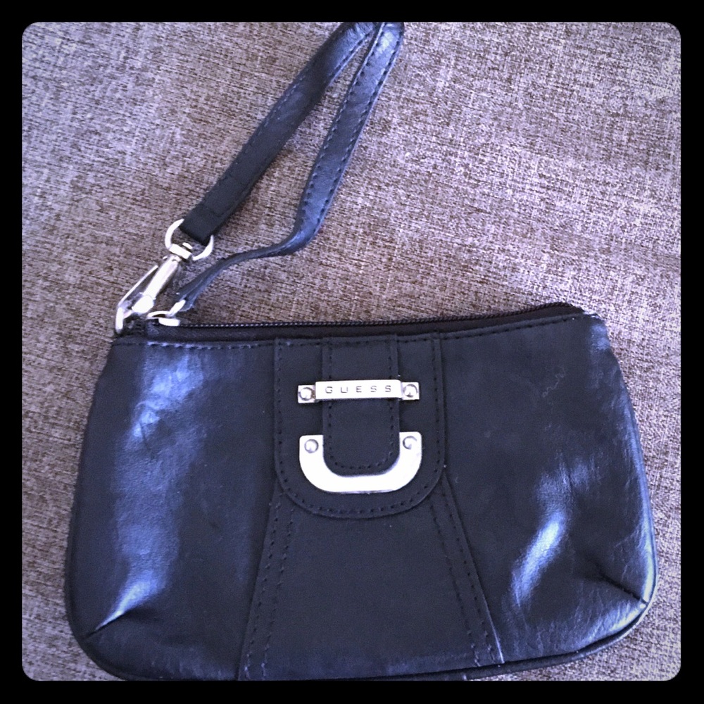 GUESS black leather wristlet